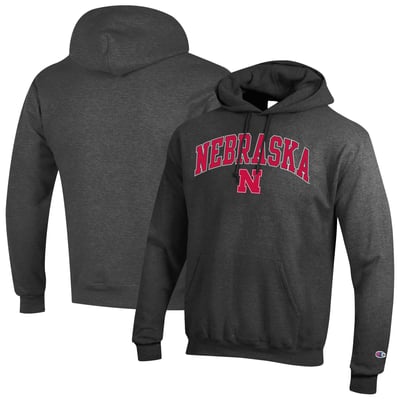  Nebraska Huskers Champion Arched Logo Fleece Pullover Hoodie - Charcoal